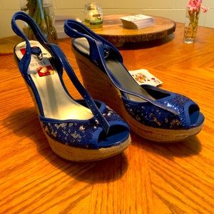 GUESS Shoes, Platform, Blue Sequined Espadrilles